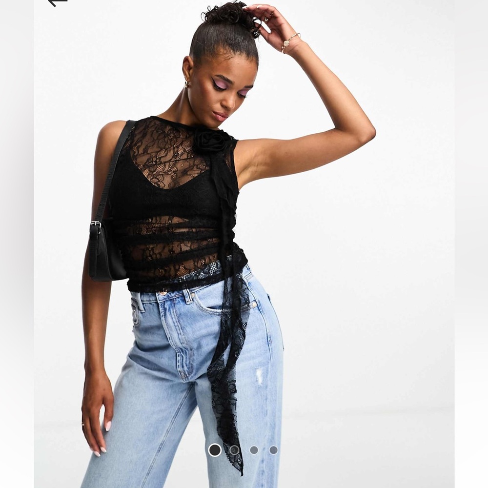 Miss Selfridge corsage detail sleeveless lace top in black